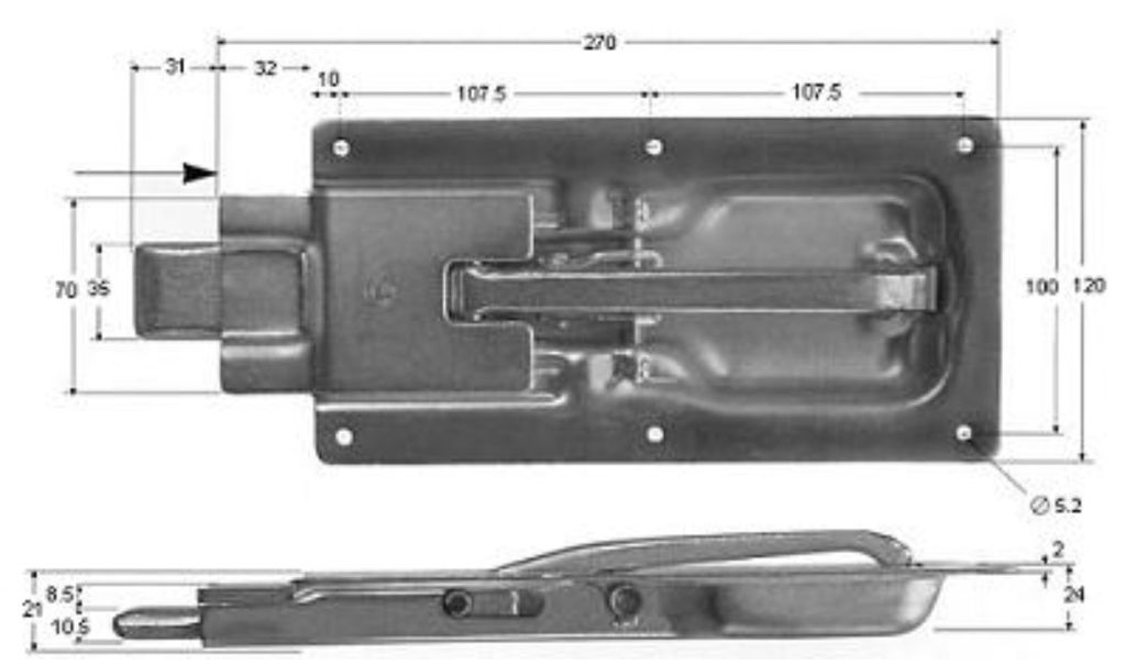 [008000517] Riegelverschluss Einbau 270 x120mm Hestal