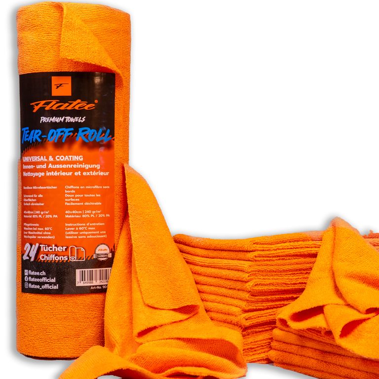FLATEE Chiffons microfibres Orange Rouleau de 24 chiffons