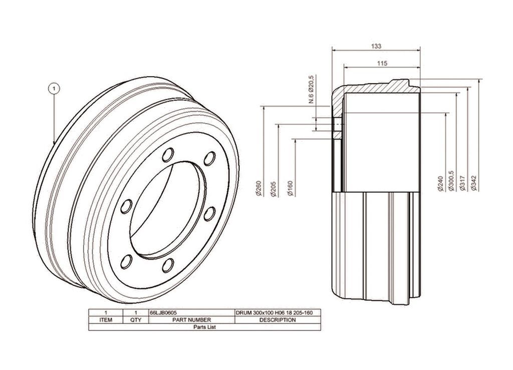[66LJB0605] Tambour ADR 300x 90, 160/205/6 M18