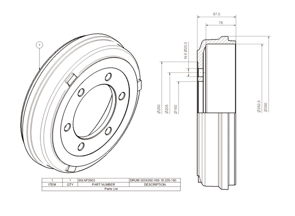 [66LNF0603] Tambour ADR 350x 60, 160/205/6 M18