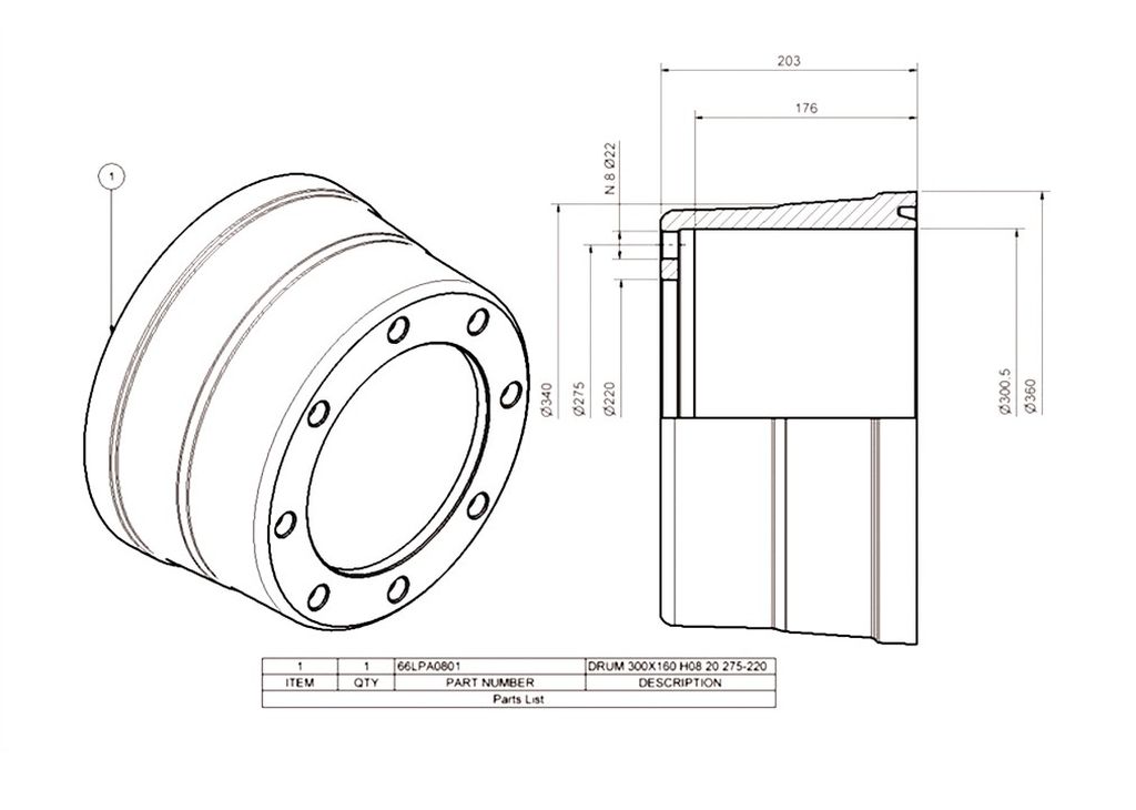 [66LPA0801] Tambour ADR 300x160, 220/275/8 M20