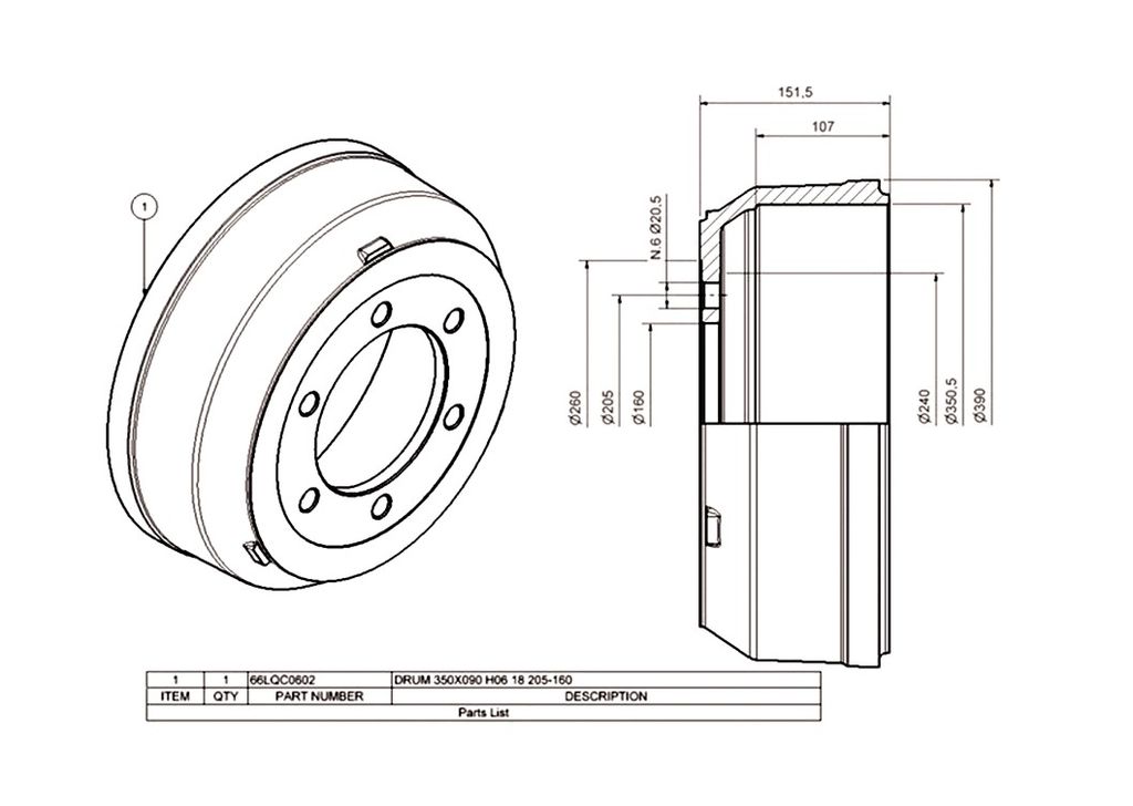 [66LQC0602] Tambour ADR 350x 90, 160/205/6 M18