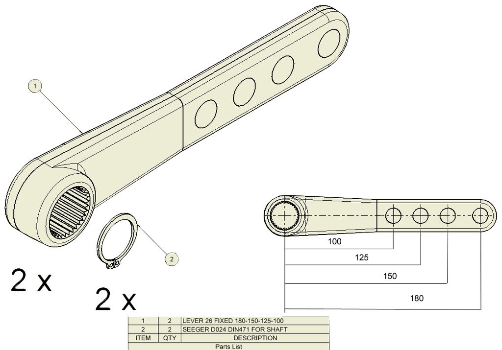 [9RQ001] Bremshebelsatz ADR, Ø 25mm, länge 180mm