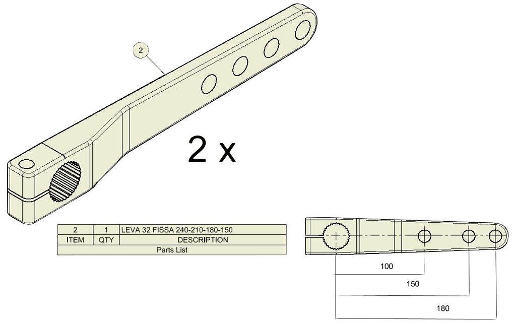Kit levier de frein ADR, D 29mm, long. 240mm