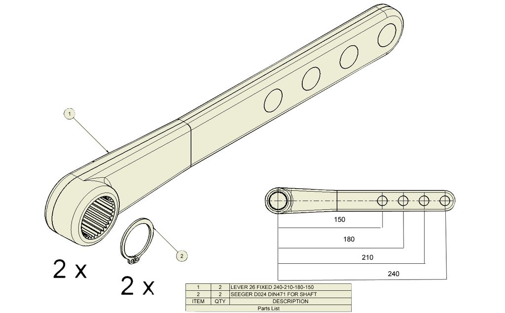 [9RQ002] Bremshebelsatz ADR, Ø 25mm, länge 240mm
