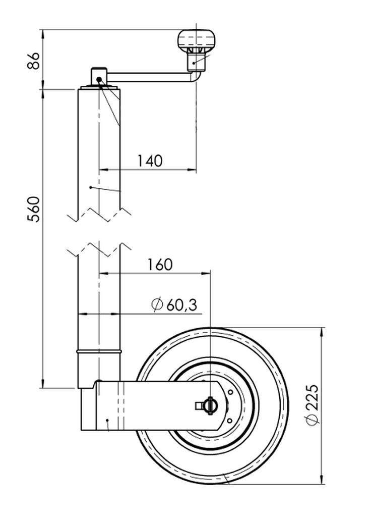 [1861622] Stützrad    400kg  60mm  Hub 350mm Winterhoff
