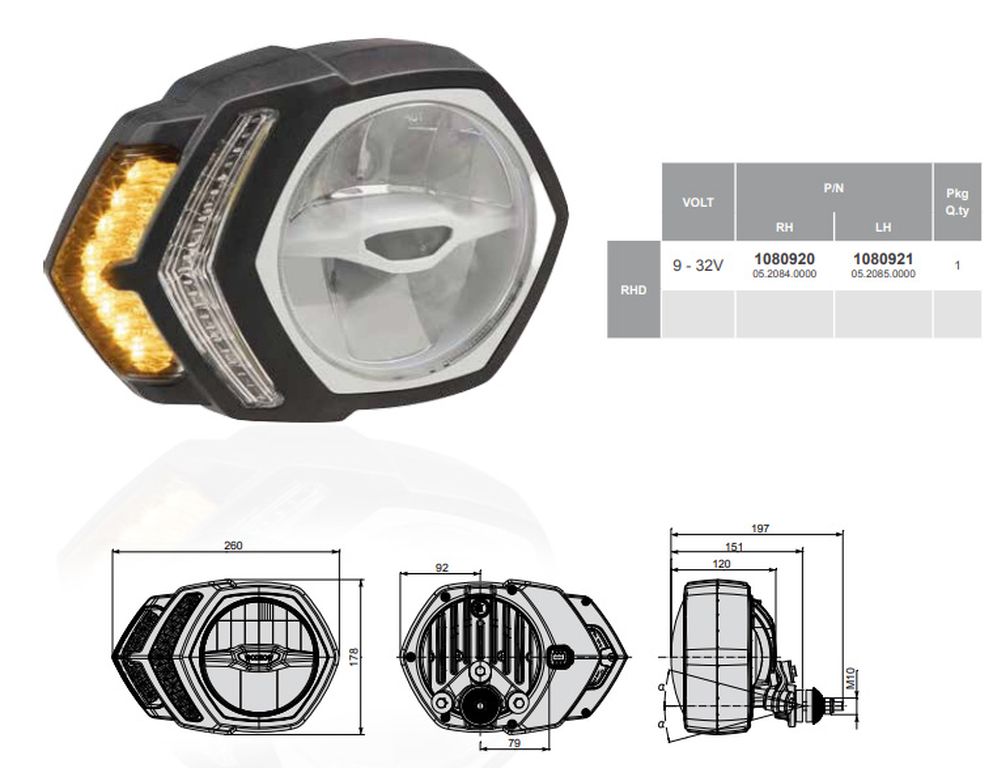 [052085000] Phare à LED Cobo 9-32V, gauche