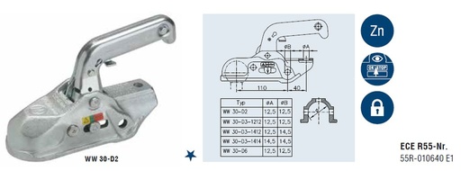 Kugelkupplung Ø 50mm, 3000kg  S150kg